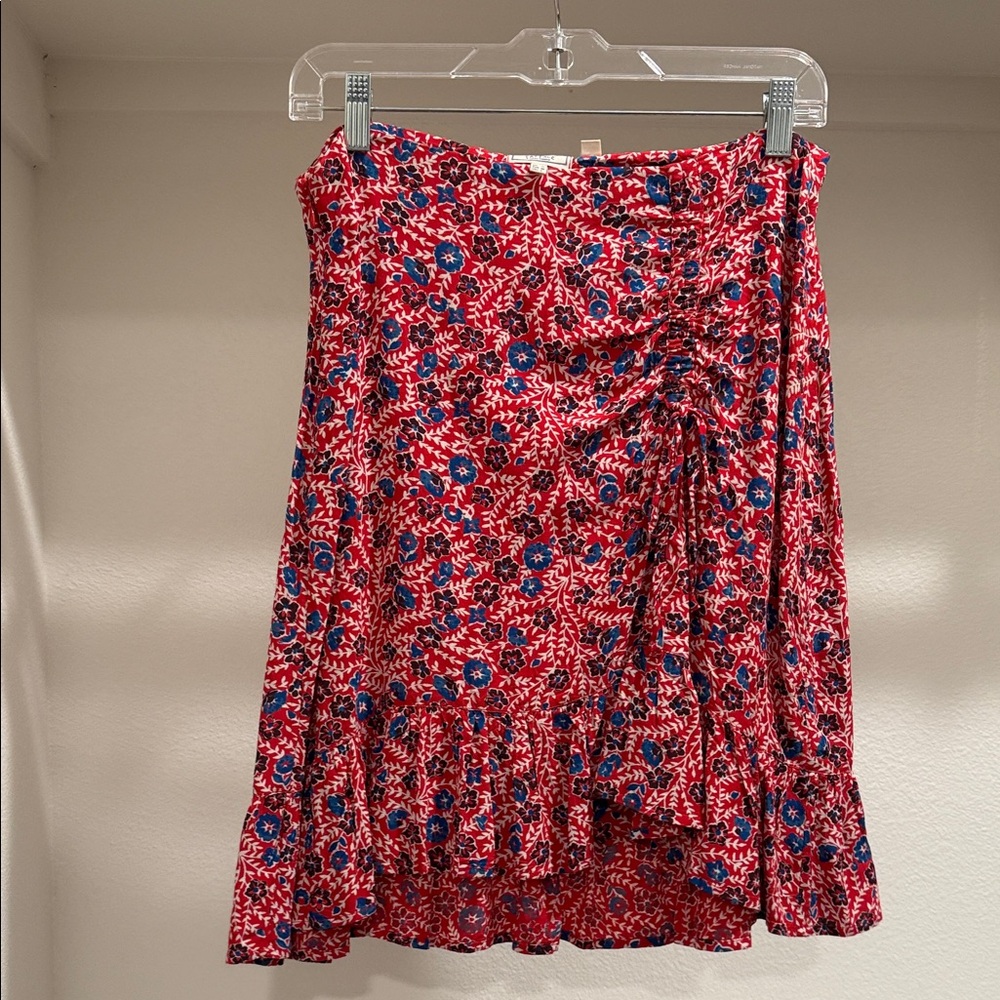 Fat Face Red Floral High-Low Skirt with Blue Accents